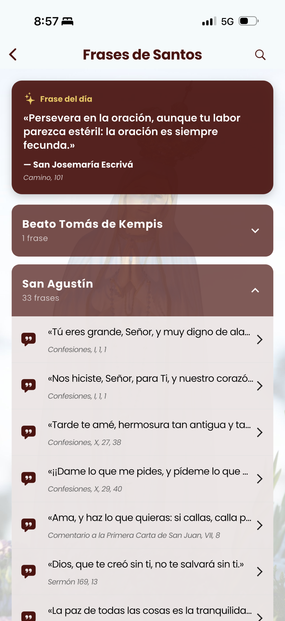 Frases de santos con su fuente documentada, agrupadas por autor